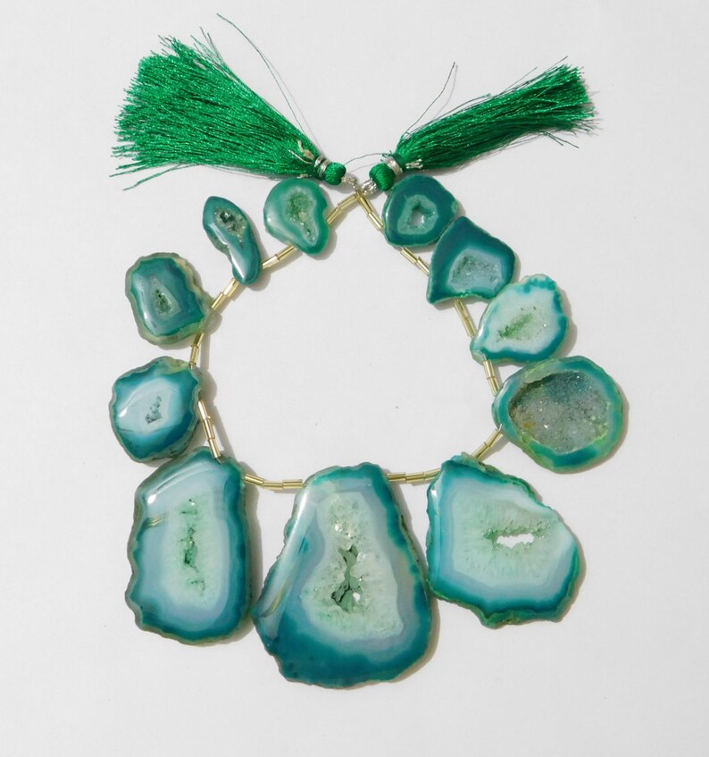 11 Pieces Natural Green Window Druzy Agate Open Geode Druzy Cabochon Irregular Shape 16x20mm-43x53mm 98 Gm.