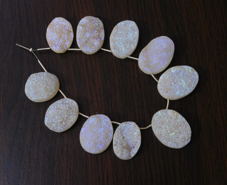 10 Pieces Natural White Rainbow Druzy Agate Geode Druzy Cabochon Oval Shape 20x23mm-22x29mm 381 Ct. T.D. 06