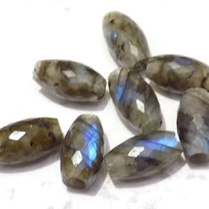 Natural Much Flash Labradorite, Handmade Faceted, Long Barrel Shape Beads, Big Hole Beads, European Beads, 10x20mm Size, 5mm Hole, 5 Pieces