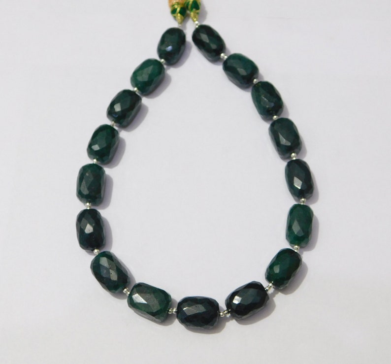Natural Green Emerald Corundum Faceted Tumble Shape Beads Strand Size 11x17mm-12x17mm 17 Pieces