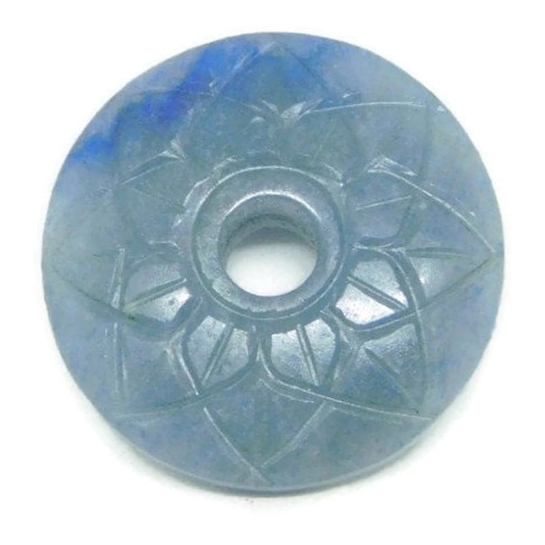 1 Piece Blue Aventurine Handmade Sun Flower Design Carved-Round Donut Shaped Beads-Coin Beads-Round Spacer Beads 20x20mm