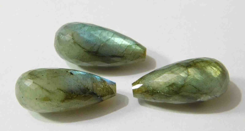 Natural Labradorite Faceted Teardrops Loose Beads 12x26mm Top Half Drilled Teardrop Beads-Earing Beads 3 Pieces Set LM 27