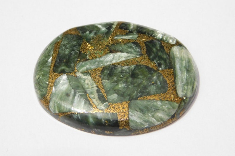 AC-51 Natural Seraphinite Smooth Oval Shape Cabochon Stone Size 32x41x6mm Approx 1 Piece 72.5 Ct