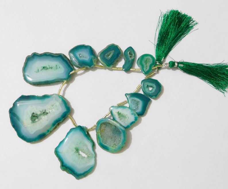 11 Pieces Natural Green Window Druzy Agate Open Geode Druzy Cabochon Irregular Shape 16x20mm-43x53mm 98 Gm.