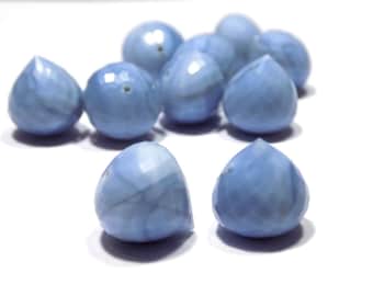 6 Pcs Natural Blue Opal Faceted Onion Drop Beads 10x10mm Fat Side Half Drilled-Jewelry Making Supplies-Teardrop Beads For Jewelry Making