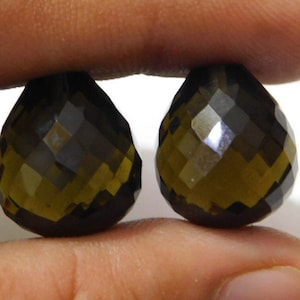 Natural Smoky Quartz Faceted Teardrops Loose Beads 10x12mm Top Half Drilled-Jewelry Making Supplies-Teardrop Beads 1 Matched Pair