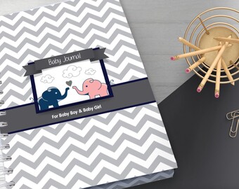 Twin Elephant Boy Girl Journal, Newborn Baby Tracker, Twin Baby Feeding Schedule, Baby Milestones, Twin Baby Checklist