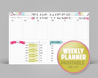 Weekly Planner Page, Weekly BuJo Planner Pg, Digital Weekly Planner, Bullet Journal Weekly Printable, Personal Planner, Floral, Birds