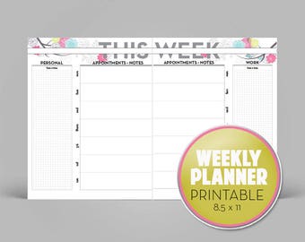 Weekly Planner Page, Weekly BuJo Planner Pg, Digital Weekly Planner, Bullet Journal Weekly Printable, Personal Planner, Floral, Birds