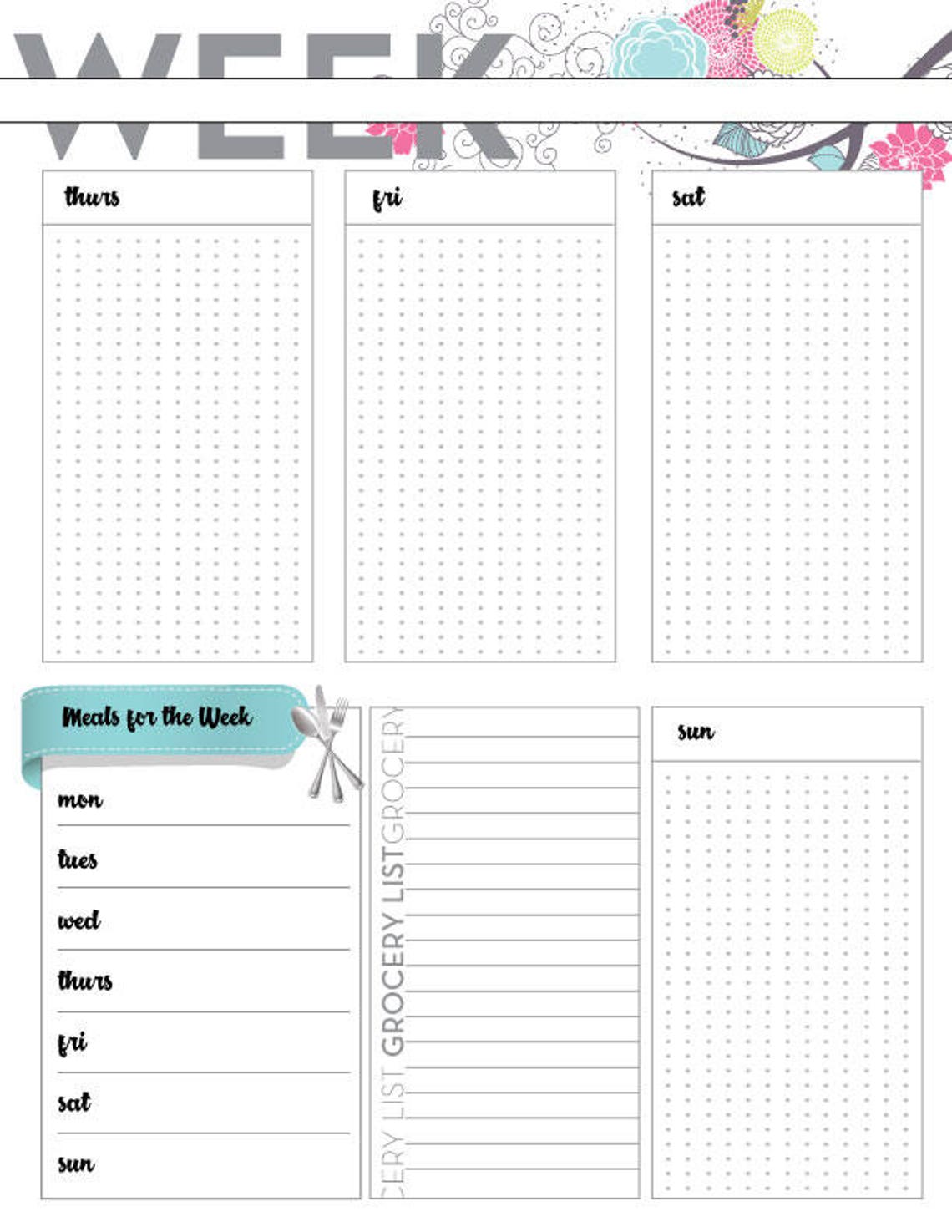 Weekly Planner Page Weekly Bujo Planner Pg Digital Weekly - Etsy
