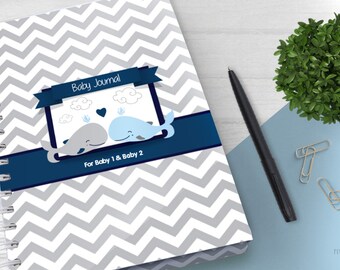 Twin Boy Baby Whale/Aquatic Journal, Newborn Baby Tracker, Twin Baby Feeding Schedule, Baby Milestones, Twin Baby Checklist