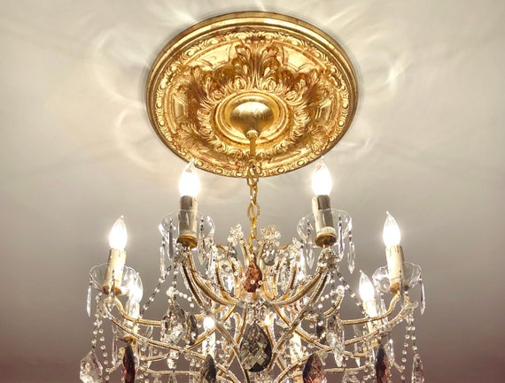 Gold Gilded Antique Ceiling Medallion Acanthus Egg And Dart