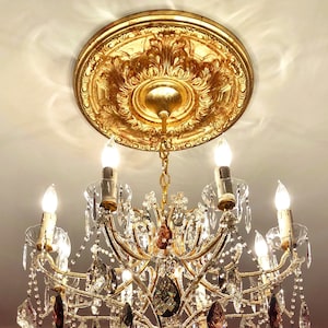 Large Gold Gilded Antiqued Ceiling Medallion, Acanthus/Egg and Dart