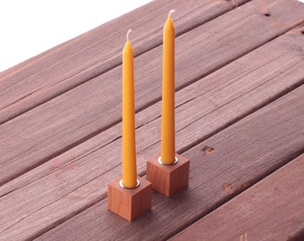 Small Minimalist Wood Candle Sticks in Cherry