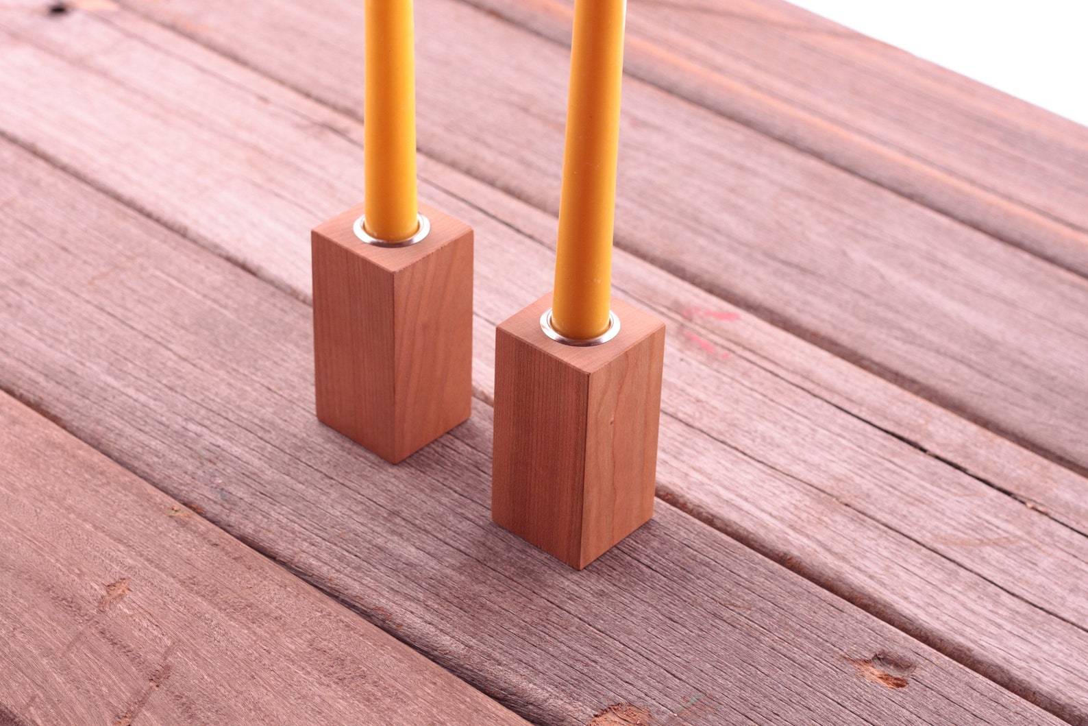 Wood Candle Sticks Candle Holder Med. Cherry for Modern Etsy