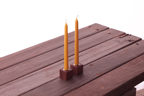 Small Minimalist Wooden Candlesticks- Modern Rustic Decor in Walnut Wood