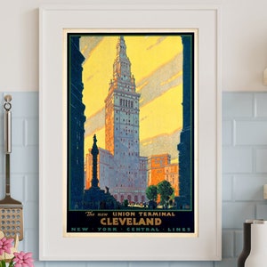 Cleveland, la nueva Union Terminal, cartel publicitario de viaje vintage original, tamaño grande, archivo hq DESCARGAR E IMPRIMIR al instante