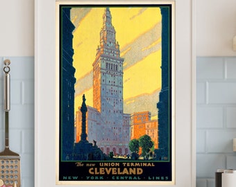 Cleveland, The new Union Terminal, original vintage travel poster ad, large size, hq file DOWNLOAD AND PRINT instantly