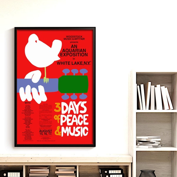 3 Days of Peace & Music, affiche originale du festival de Woodstock 1969, prête à télécharger et imprimer le fichier HQ