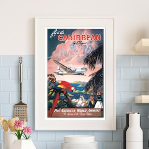 Fliegen Sie in die Karibik, 1935 Panamerikanische Werbung Vintage Plakat, digitale Datei bereit zum HERUNTERLADEN & DRUCKEN!