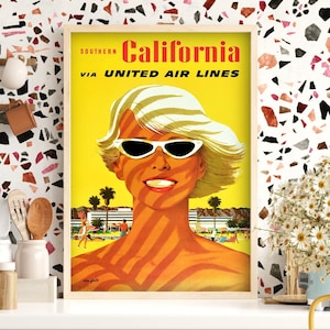 Southern California Vintage Travel Poster: United Airlines Advertisement (Digital Download)