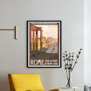 Rom, original 1920 Zug Route Werbeplakat, digitalisiert, Hq, herunterladbar, druckbar, Reiseplakat, Vintage Wandkunst