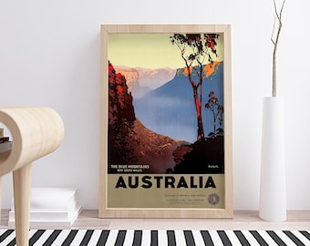 The Blue Mountains, travel poster, Australian tourism ad, hq file, vintage artwork illustration INSTANTLY DOWNLOADABLE/PRINTABLE