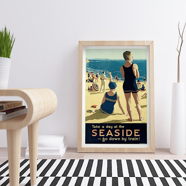 Seaside, 1930 ad poster for Australia's Victorian Railways, High Resolution digital file ready to DOWNLOAD & PRINT