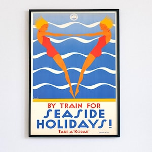 Vacaciones junto al mar, cartel publicitario de viaje australiano de 1930, archivo digital listo para DESCARGAR E IMPRIMIR.