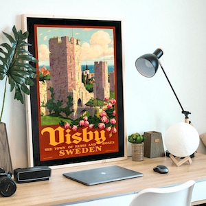 Visby, 1936 Swedish travel ad poster, digital file ready to DOWNLOAD & PRINT!