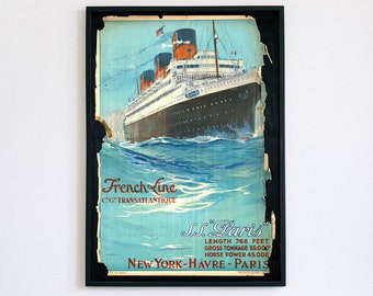 S.S. Paris, vintage poster, 1916 French ocean liner steam ship, hq file, DOWNLOAD and PRINT INSTANTLY, travel ad illustration decoration