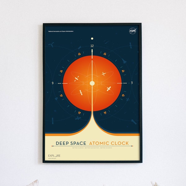 Atomic Clock Orange, NASA space artwork, digital HQ file, printable poster, instantly downloadable & printable