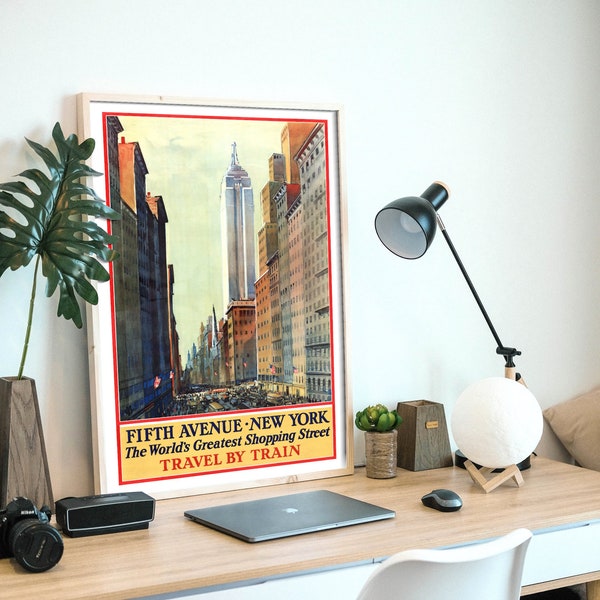 Fifth Avenue - New York, 1932 vintage travel ad poster, digital file poster, ready to DOWNLOAD & PRINT!