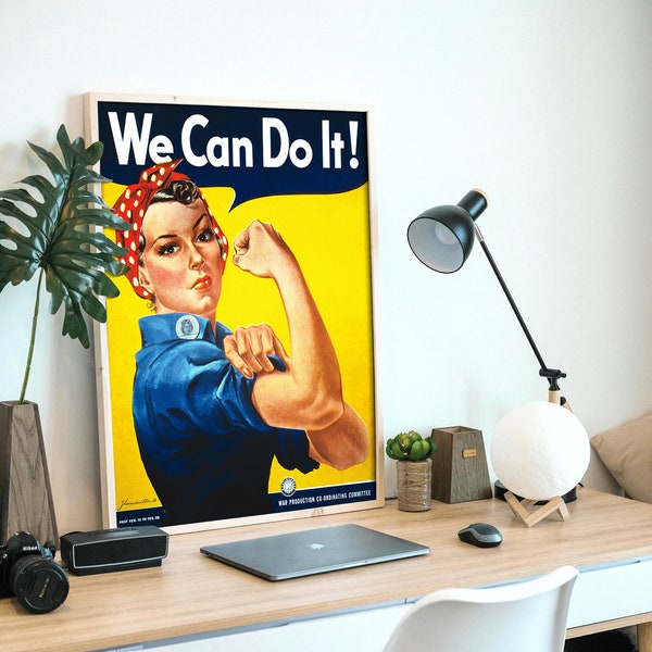We Can Do It, Rosie the Riveter, affiche de guerre originale vintage de 1942, fichier numérique HQ, prêt à TÉLÉCHARGER ET IMPRIMER