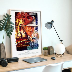 Indiana Jones y el templo maldito, película de aventuras estadounidense de 1984, póster original restaurado, archivo digital, listo para DESCARGAR E IMPRIMIR
