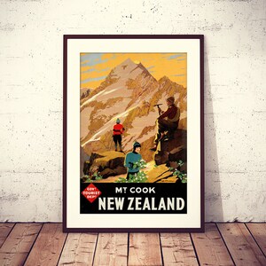 Mountain Cook, Reiseplakat, Neuseeland-Tourismus-Vintage-Poster, LARGE SIZE, HQ-Datei, herunterladen und sofort drucken Retro-Illustration