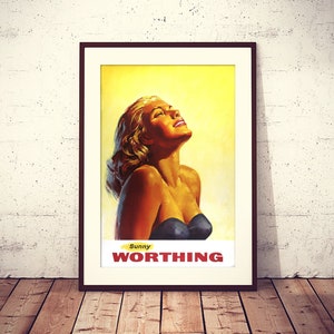 Sunny Worthing, cartel publicitario original de 1961, archivo HQ, listo para descargar e imprimir, ilustración de decoración vintage