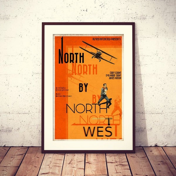 North by Northwest, 1959 American spy thriller film remake poster, digital file ready to DOWNLOAD & PRINT