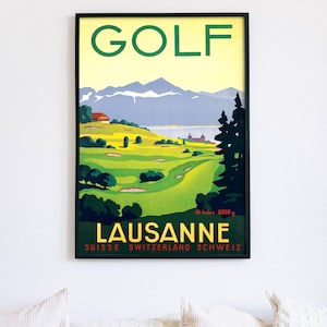 Cartel publicitario de Golf Lausanne, Suiza 1936, ¡archivo digital listo para DESCARGAR E IMPRIMIR!