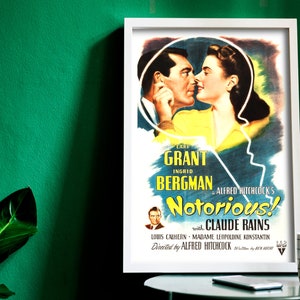Notorious, 1946 amerikanischer Spionagefilm Noir, digitales Poster zum HERUNTERLADEN UND DRUCKEN!