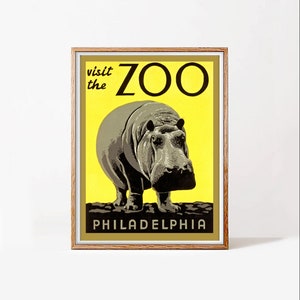 Visite el zoológico, cartel original de 1936 que promociona el zoológico de Filadelfia, archivo HQ, completamente restaurado, descargable al instante e imprimible