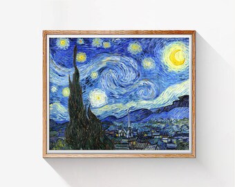 Starry Night, High Quality digital art, download instantly, ready to print, painting by Vincent van Gogh painted in June 1889