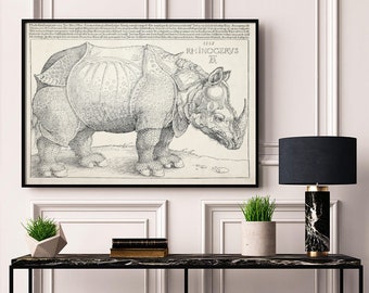 Nashorn, 1515 Original Holzschnitt von Albrecht Dürer, digitaler Druck, bereit zum HERUNTERLADEN & DRUCKEN