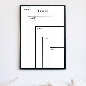 The image is a framed size comparison chart that provides the dimensions of various objects in inches, ranging from 20 to 36.