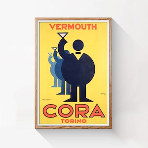 Vermut Cora Torino, poster pubblicitario di bevande originali degli anni '30, file digitale HQ completamente restaurato pronto per SCARICARE E STAMPARE