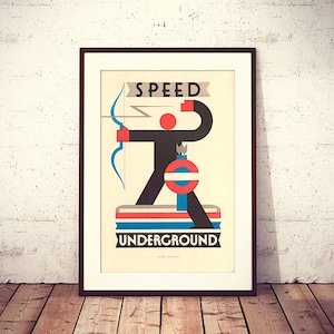 Speed Underground, 1930 London underground publicity poster, High Resolution file ready to DOWNLOAD & PRINT image 1