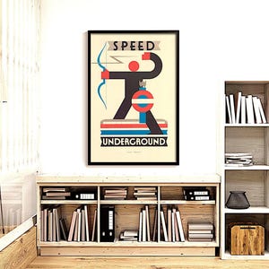 Speed Underground, 1930 London underground publicity poster, High Resolution file ready to DOWNLOAD & PRINT image 2