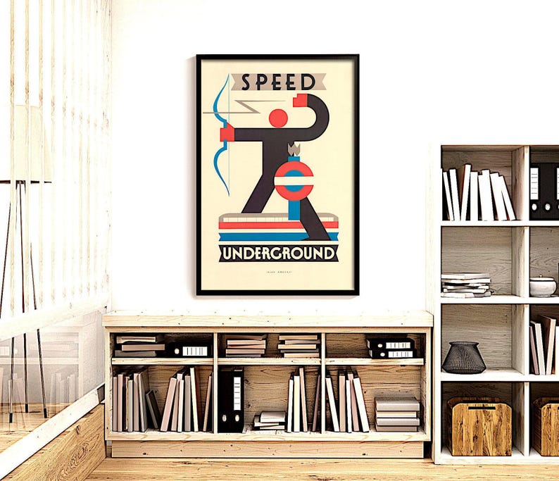 Speed Underground, 1930 London underground publicity poster, High Resolution file ready to DOWNLOAD & PRINT image 2