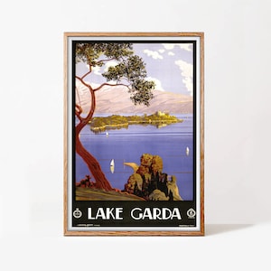 Lago de Garda, cartel de anuncio de viaje original de 1924, archivo HQ, descargable, imprimible, cartel vintage digitalizado, decoración del hogar, cartel de arte de pared