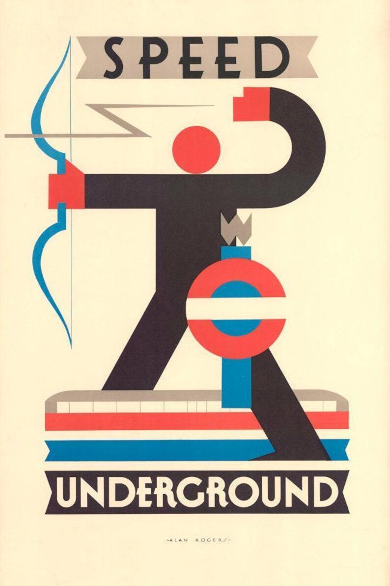 Speed Underground, 1930 London underground publicity poster, High Resolution file ready to DOWNLOAD & PRINT image 4
